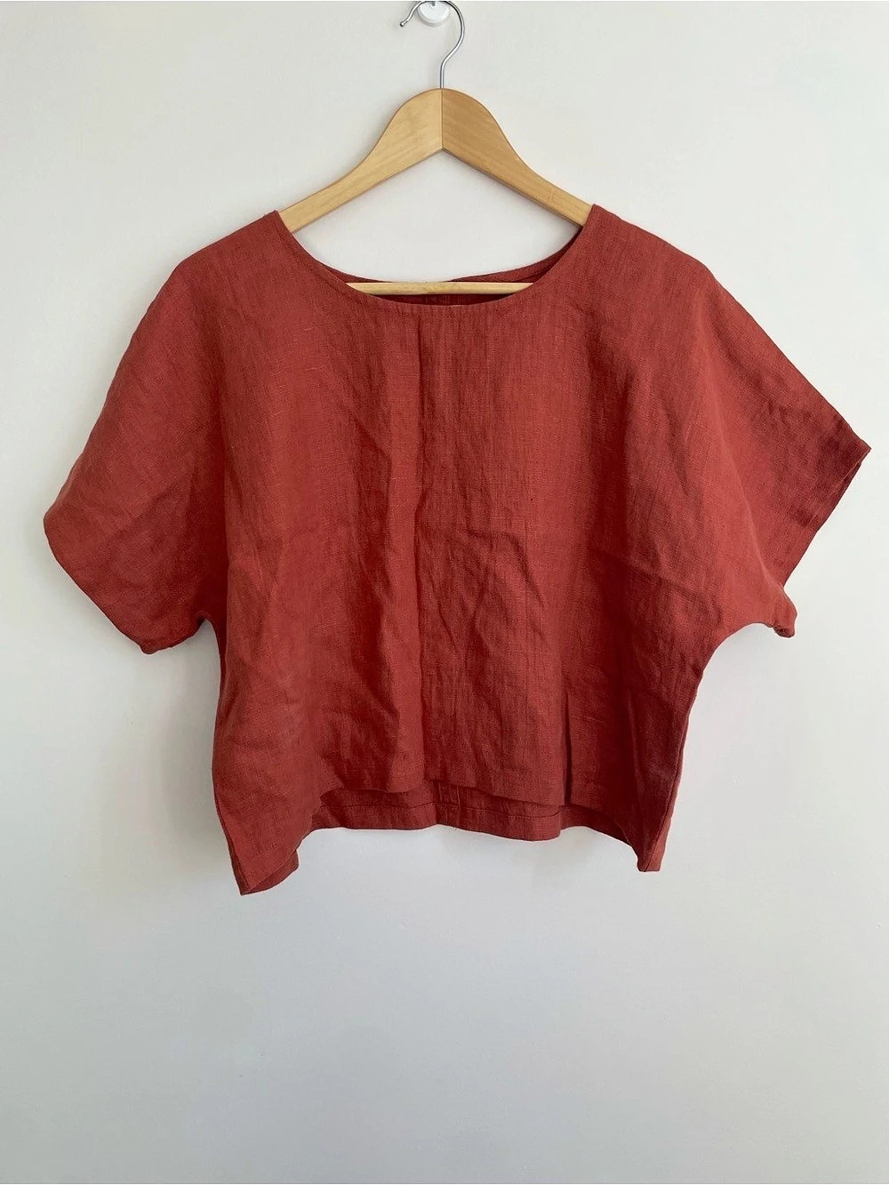 Korinne Vader Linen Textured Blouse in Rust one size